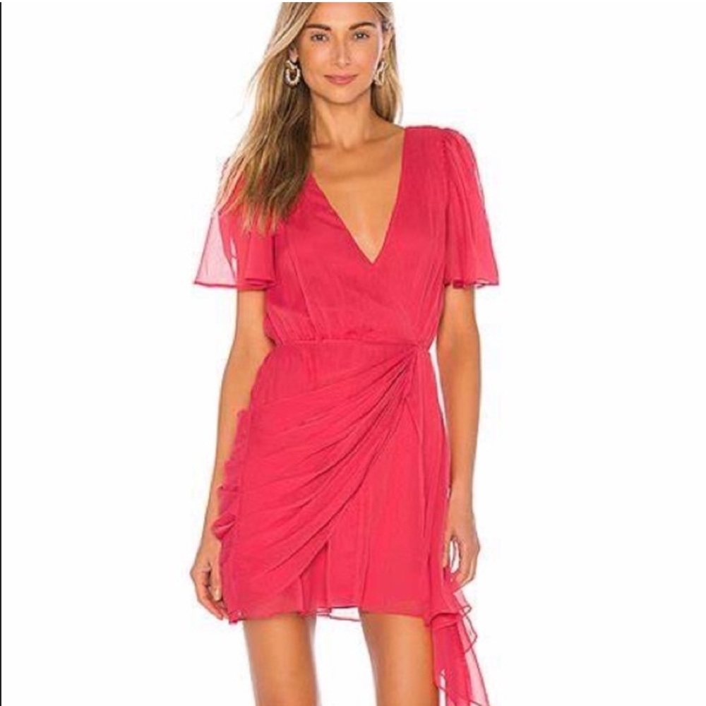 House of Harlow 1960 x Revolve Rosalie dress in coral red pink orange mini dress